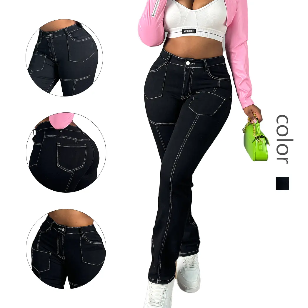 Trendy Women's High - Rise Black Jeans with Contrast Stitching: A Must - Have Fashion Staple