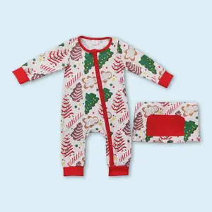 Christmas tree cake baby boy zip romper