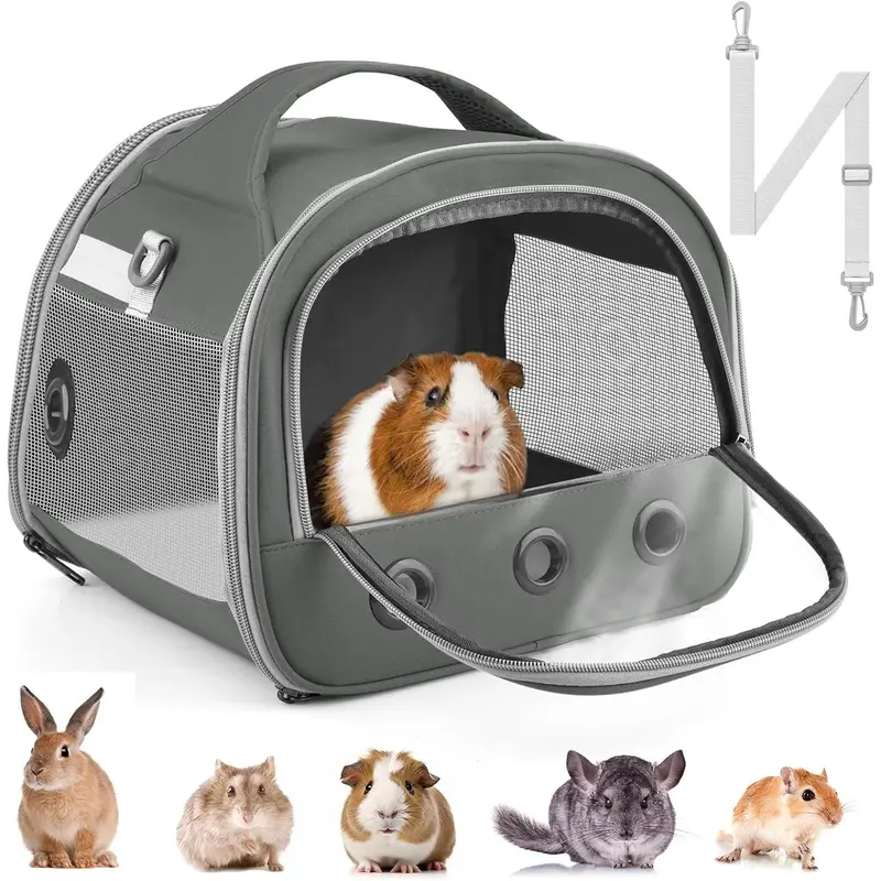 Guinea Pig Carrier Bag, Portable Small Carrier Pouch for Hamster Chinchilla Gerbil Hedgehog Sugar Glider Outgoing Travel Carrying Case - Grey