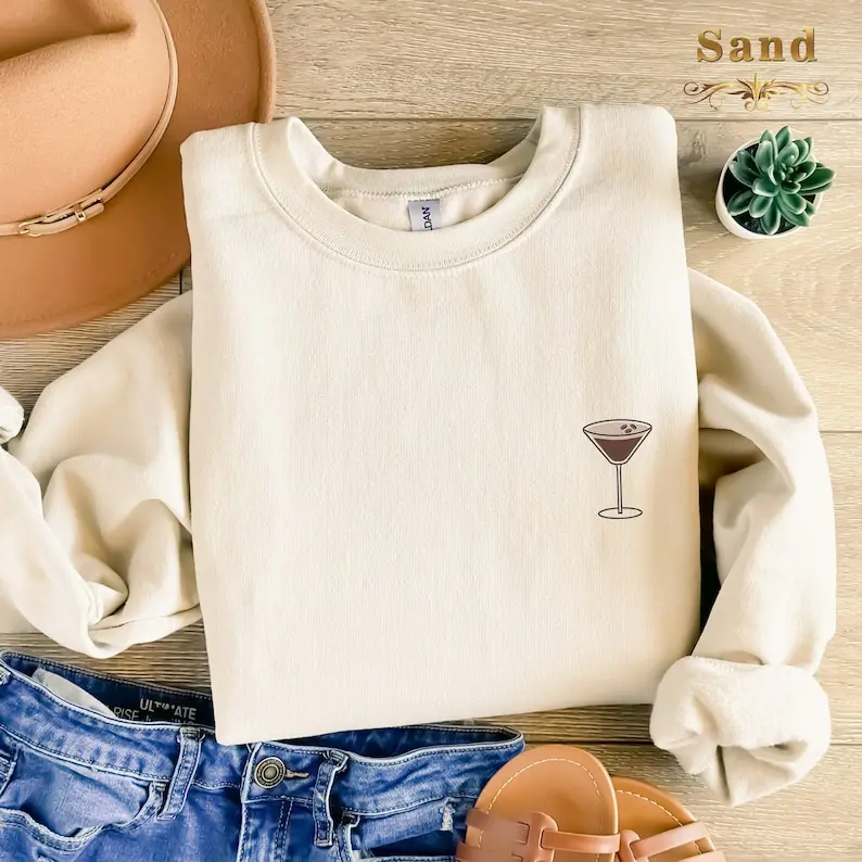 Embroidered Espresso Martini Pocket Cocktail Lover Sweat, Drink Lover Sweater, Cocktail Vibes Tee, Martini Mixologist Sweatshirt