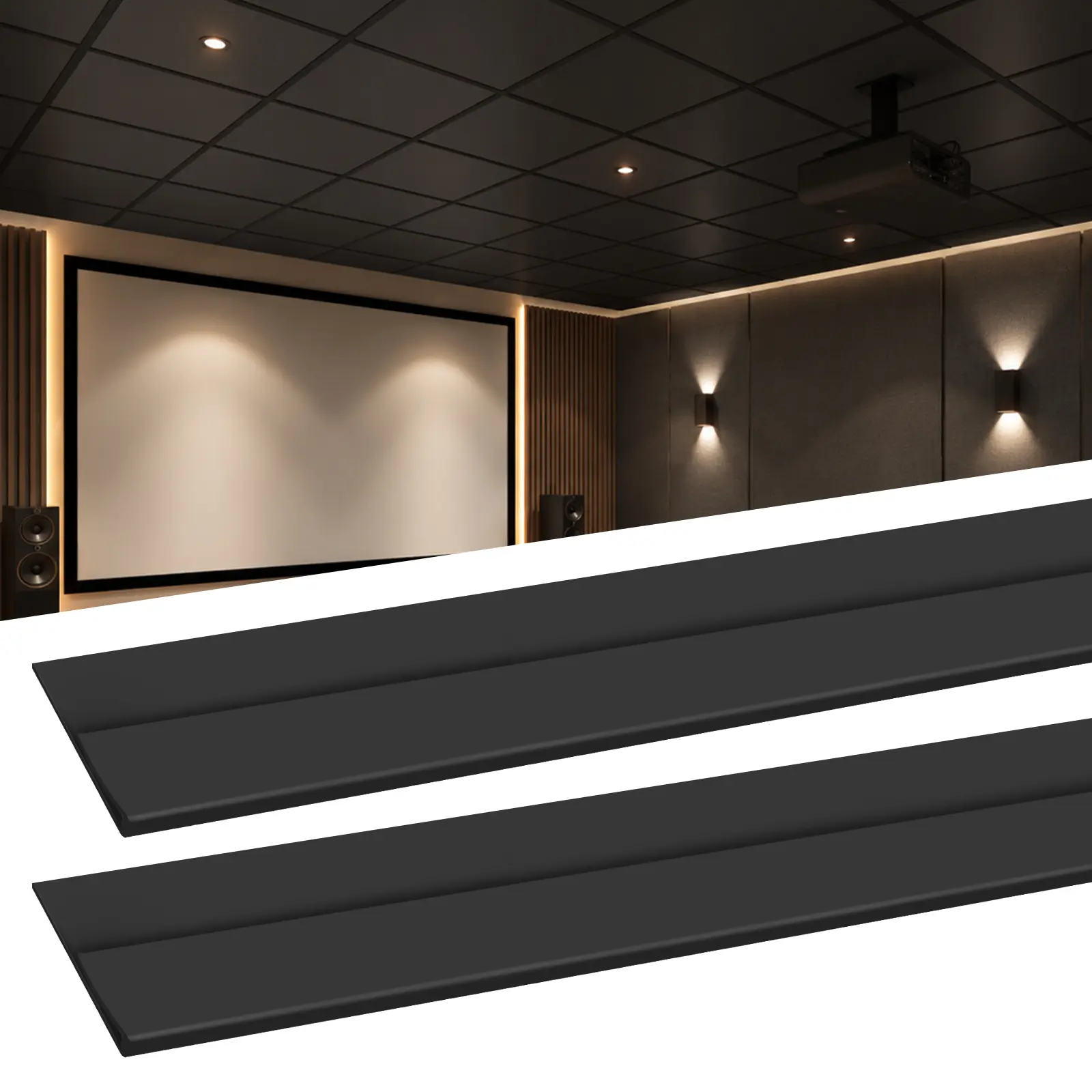 BaseNoir 20 PCS Snap‑On T‑Bar Black/White Ceiling Grid Wall Cover