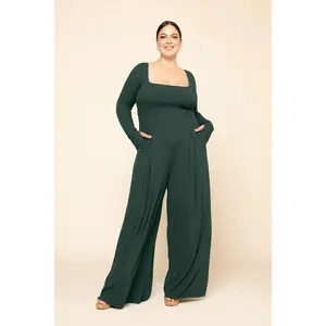 Go With The Flow Long Sleeve Jumpsuit - Pine