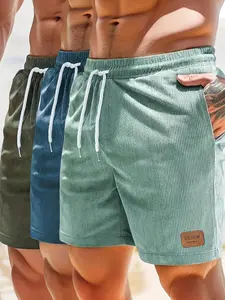 Men's Regular Fit Solid Drawstring Waist Shorts, Casual Pocket Elastic Waist Beach Shorts for Summer, Fashion Men's Bottoms for Daily Wear, Elastic Loose Shorts