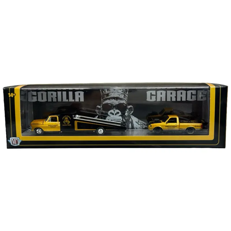 M2 Machines Auto Haulers Gorilla Garage Ford F-350 & Ford Ranger gold set
