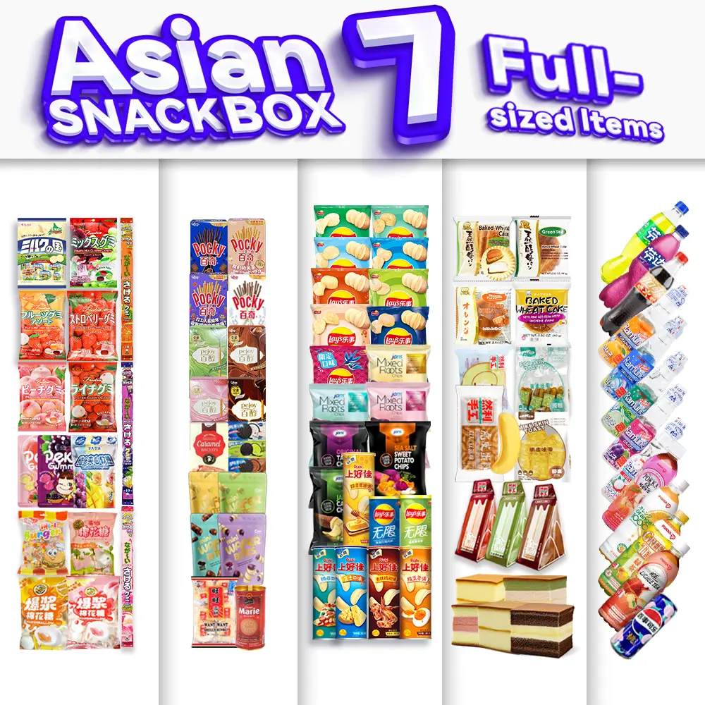 Multi Snack Asian Asian Snack Box - 7 Full-sized Japanese Korean Chinese Snacks & Drinks ...