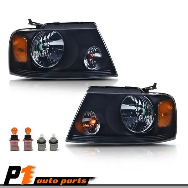 Car Headlights Assembly, 1 Pair Easy-Install Black Housing Amber Side Lights Fit For 04-08 Ford F-150, 06-08 Lincoln Mark LT (Left & Right)