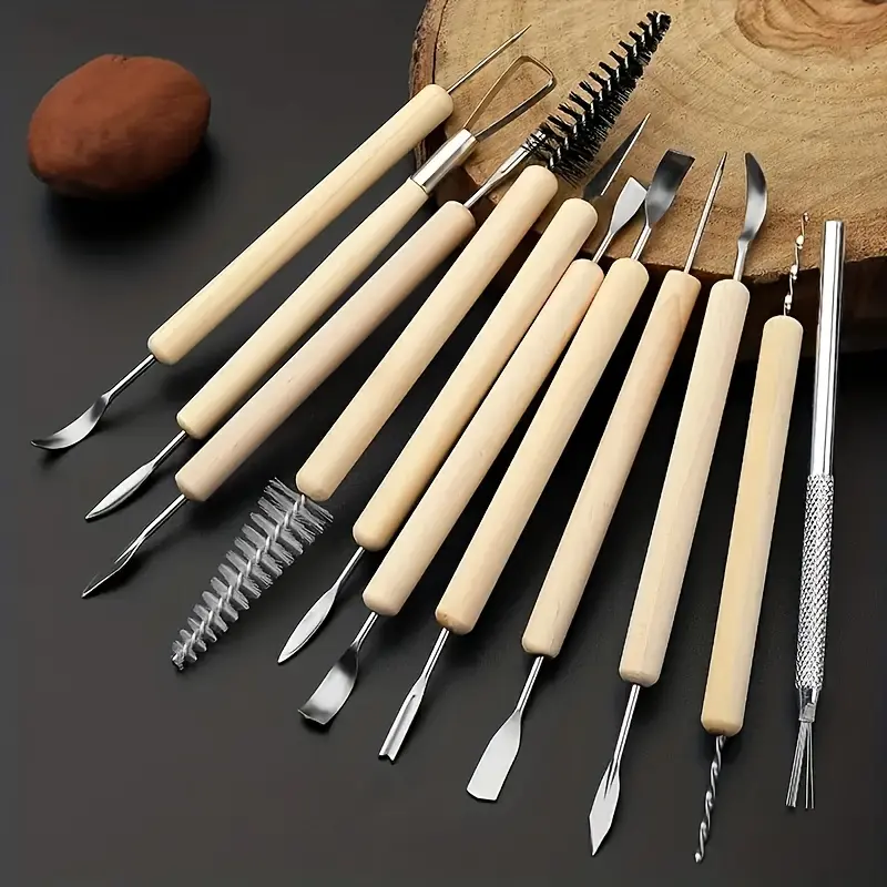11-Piece Ceramic Sculpting Tool Set, Dual-Sided Polymer Clay Tools, Smooth Wooden Handles, Professional Pottery Modeling Kit, Art, DIY Kit, Craft, Durable, Handcraft, Handicraft