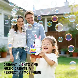 Easter Bunny Fully Automatic Handheld Bubble Machine, DIY Painting Easter Eggs, Parent-Child Interactive Toy, Electric Kids Toy with Lights and Lucky Eggs, Outdoor Play Festival Gift, Blow Bubbles, Bubble Blower, Handheld Bubble Maker, Ages 3-5