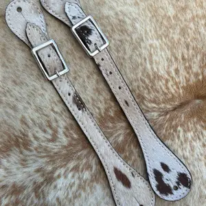 Pair Adult Size White Black and Brown Genuine Hair On Cowhide Western Spur Straps