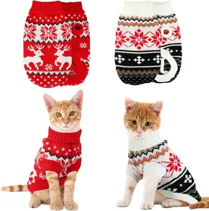 2 Packs  Christmas Sweater Turtleneck, Pet Cold Weather Pullover Classic Knitwear Reindeer Snowflake Xmas  Sweater for Kitten and Small Dogs M