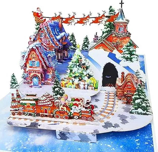 Village Pop Up Christmas Cards, 3D Gingerbread Christmas Cards, 6" x 8" Popup Christmas Card For Husband, Wife, Kids, Mom, Teacher, Son, Daughter, Christmas Cards With Envelopes and Note Card