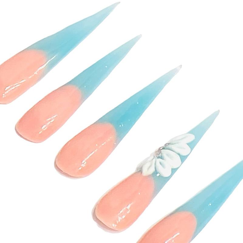 Ice Blue French Tip nails | Press on | XL stiletto nail | French tip nail | French tip press on | French tip coffin nail |French matte nail