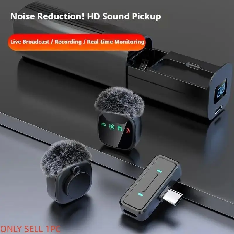 This plug-and-play wireless lavalier microphone, Live Streaming Mic, Live Podcast Equipment, features charging case, LED display, noise cancellation, ideal for smartphone interviews, podcasts, vlog recordings, video recording, with charging port