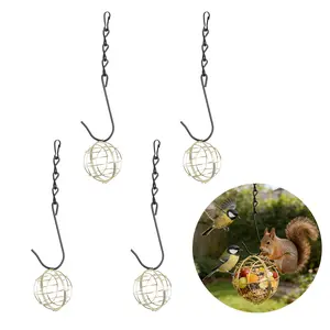 4 Pack Hanging Suet Bird Feeders for Outdoors, Squirrel Resistant Metal Wild Bird Feeder Set with Hooks and Openable Lid, Decorative Garden Balcony Tree Feeders