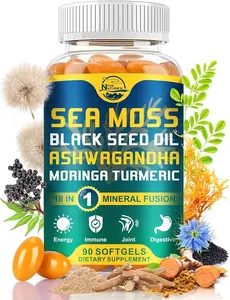 Nature's live Organic Sea Moss Softgels, with Black Seed Oil, Ashwagandha, Bladderwrack, Ginger, Burdock Root, Manuka Honey, Cinnamon for Immune System, Skin, Energy, 90 Softgels, 1 Pack Healthcare Fitness Herbal Wellness pure yerba
