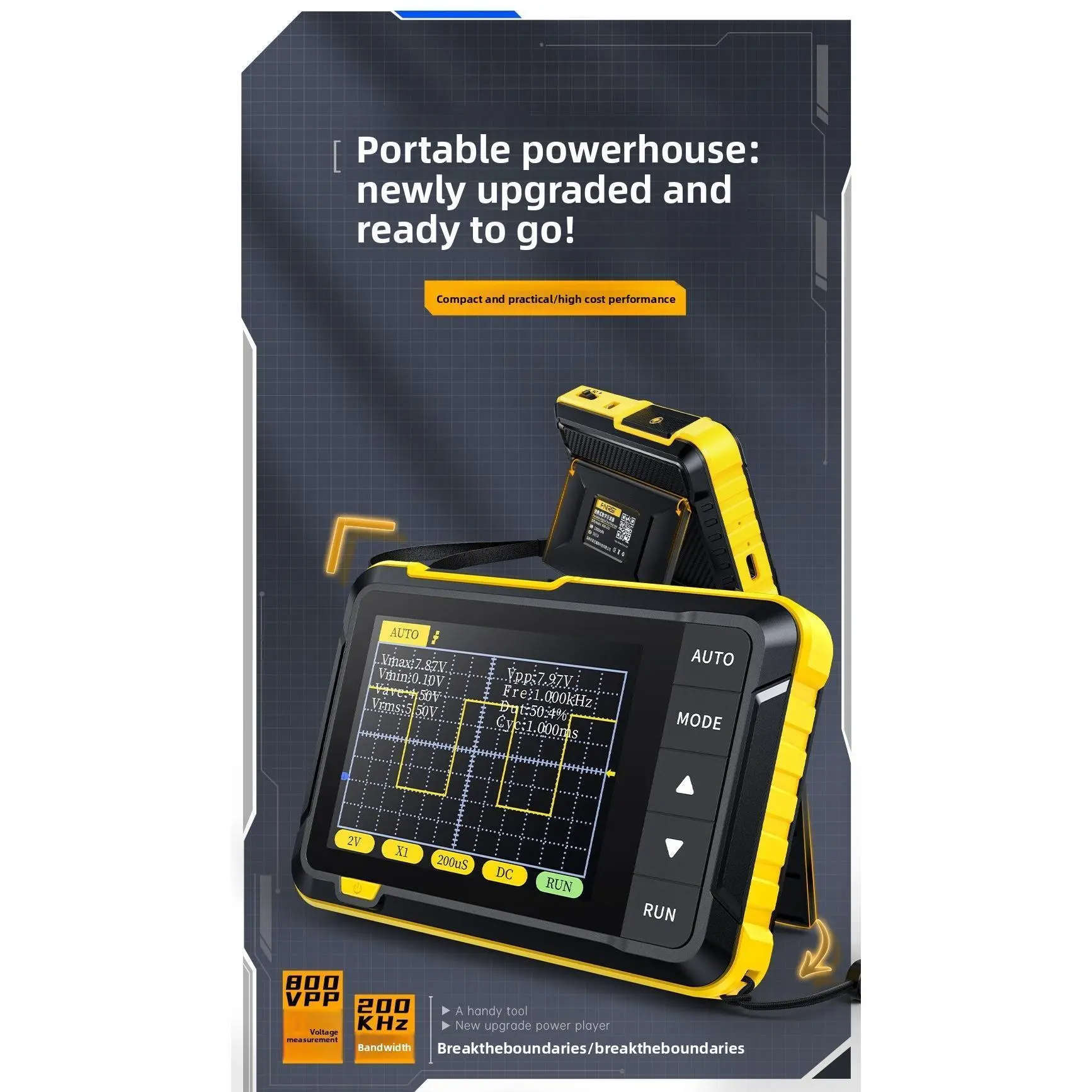 Handheld Digital Multimeter Oscilloscope with Digital Display - Rechargeable Battery, Auto Capture, High-Res LCD, Easy Setup Electrical Measuring Tool for Circuit Boards, Beginners' Teaching Multimeter Tester Volt Meters And Multimeters Voltage Test Light