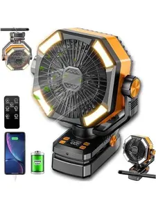 Portable Rechargeable Clip on Fan for Camping,20000mAh  Operated   Fan with LED Light and Hanging Hook for Tents,Cordless Desk Fan with Remote