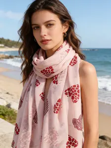 Women's Gentle Pink Tone Love Heart Leopard & Zebra Print Geometric Scarf Lightweight Breathable Polyester Fabric 88x180cm Large Size Long Neck Wrap Sweet Cool Style Versatile Decorative Shawl Multi-use Scarf For Daily Commute & Date