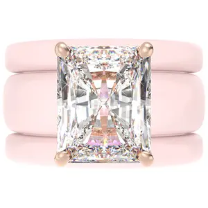 Emerald Cut CZ Silicone Ring Set for Women, 2 Thin Stackable Rings, 10x8 mm CZ Stone, Patented Design, GlowStone Collection