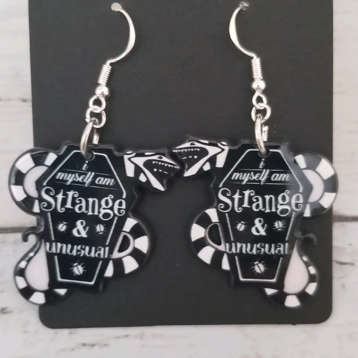 Beetlejuice Sandworm Coffin Drop Hook Earrings "I myself am strange & unusual"