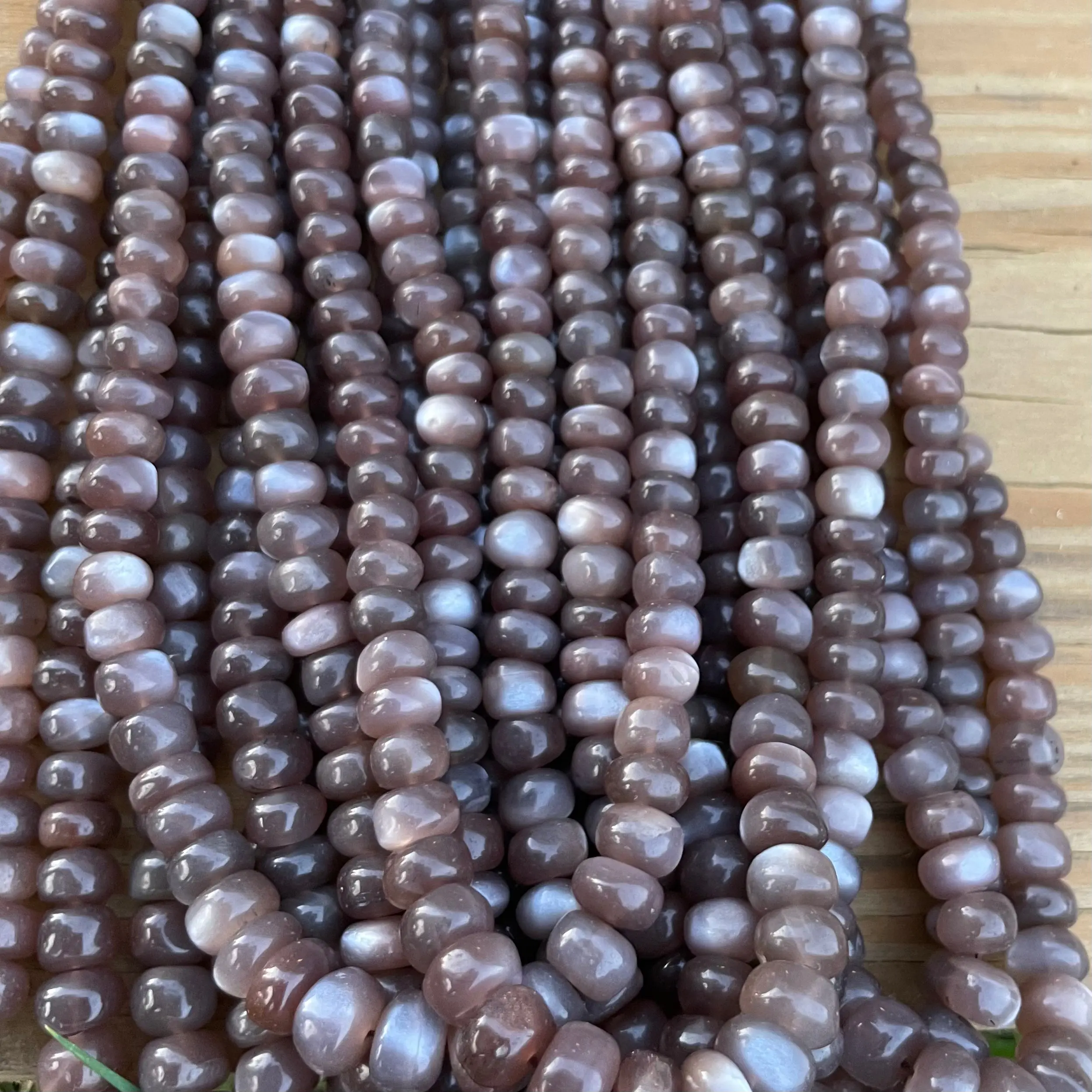 Chocolate Moonstone Smooth Rondelle Graduated 4-5mm to 8-9mm