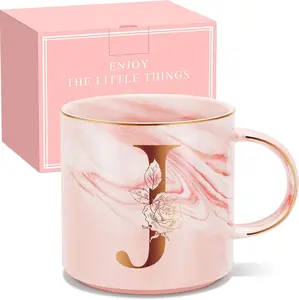 12 oz Thermal Ceramic Clay Cup - Personalized Initial Monogrammed A-Z Drinkware Mug, Christmas/Birthday Gifts for Women (J)