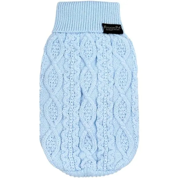Parisian Pet 'Cable Knit Sweater' - Warm & Stylish Pet Sweater in Powder Blue for Dogs & Cats