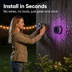 7-Color Solar Mandala Wall Lights, Outdoor Decorative Projection Lights for Fence, Garden, Patio, Pillar & Backyard, No Rotation