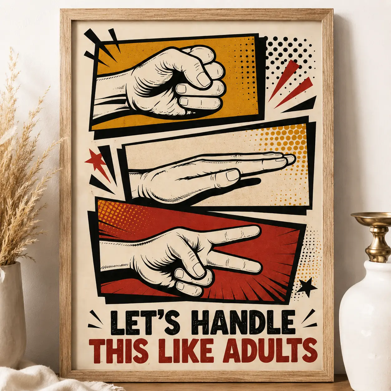 Retro Comic Rock Paper Scissors Print Poster Artwork - Stylish Home Decor for Adults, Ideal Room Wall Accent Gift