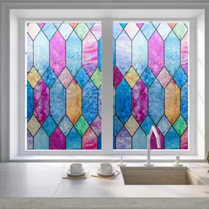 Lattice  Window Film Glass Tint Colorful Rainbow Static Cling  for  Anti UV and Heat Control Non-Adhesive Window Covering 17.7x78.7In