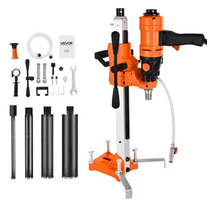 VEVOR Diamond Core Drilling Machine, 8 in Drilling Diameter, 2-in-1 Handheld & Stand-Mount Dry and Wet Concrete Core Drill Rig with 4 Drill Bits, 1075/2300 RPM 2-Speed, for Concrete Brick Stone, 1800