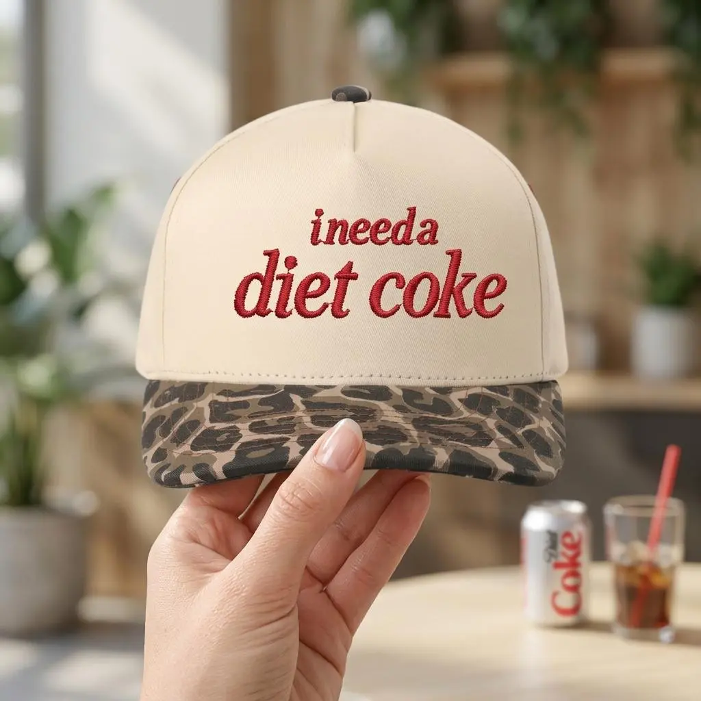 Diet Coke Trucker Hat Leopard Print Brim Embroidered Baseball Cap I Needa Diet Coke Vintage Retro Y2K Aesthetic Hat Women Soda Lover Gift