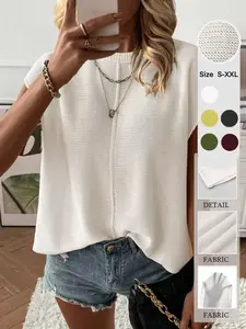 Summer New Round Neck Knit Casual Basic T-Shirt, Thin Comfortable Breathable Sleeveless Loose Fit Top, Elegant Versatile Youthful Look