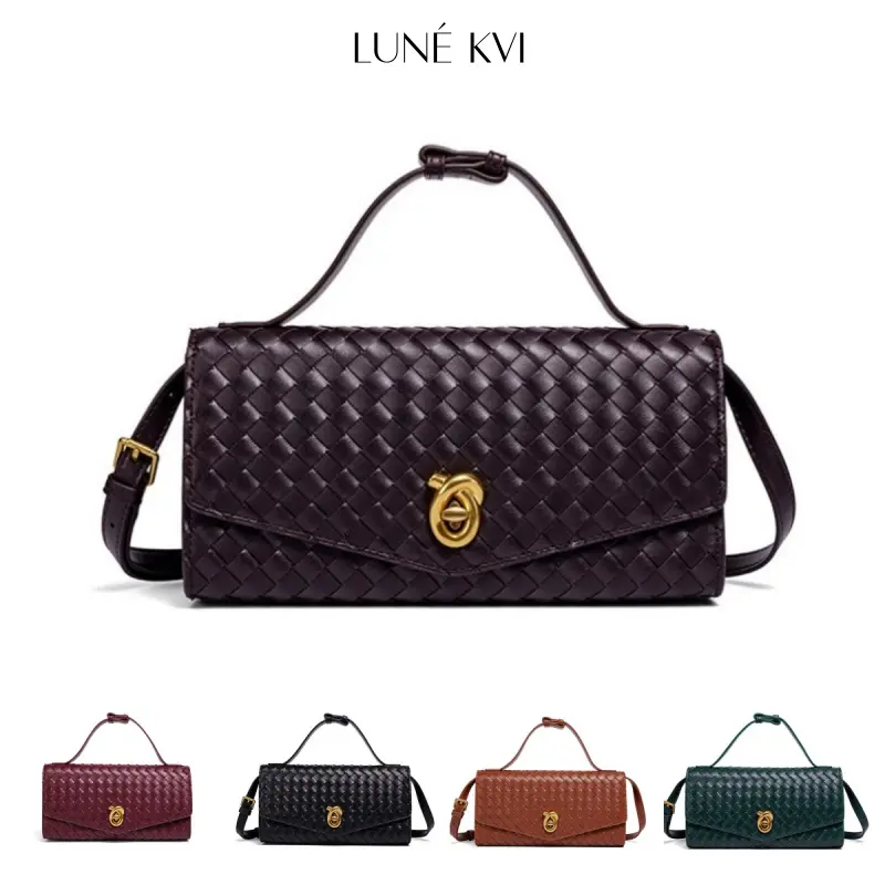 LUNÉ KVI New Arrival Chic Women's Wine Red Lock Clasp PU Leather Handcrafted Envelope Bag - Versatile Crossbody, Shoulder, Underarm & Elegant Clutch Wallet with Shoulder Straps, Kiss Lock, Cross-Body, Multi-Use