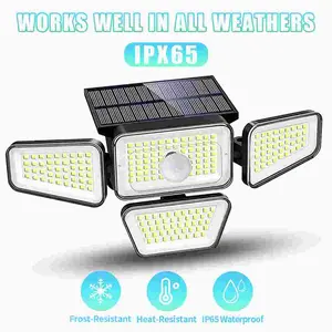Outdoor Solar Light,270LED Solar Motion Sensor Outdoor Light,270° Wide Angle Floodlight Wall Light,4 Head lP65 Waterproof Solar Floodlight for Outdoor Patio Wall with 3 Modes,Super Lighting