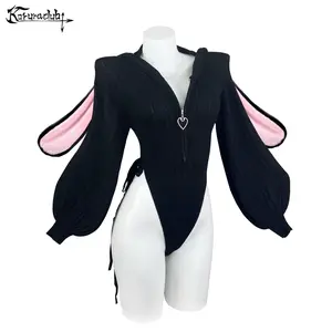 KORURACLUB Cute Knitted Bunny Suit with Fuzzy Rabbit Ears Anime Cosplay Costume Underwear for Women Plus Size Lingerie Fancy Nancy Outfits for Jumpsuit Black Clothes Womenswear Everyday Soft Fabric Love Matching Streetwear Style 2026 Hottest Picks SpringS