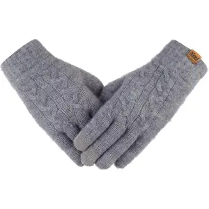 ViGrace Women's Winter Warm Touch Screen Gloves Cable Knit Wool Fleece Lined Touchscreen Texting Mittens for Women