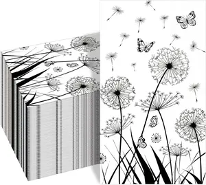 100PCS Dandelion Paper Napkins 3 Ply Disposable Hand Towels for Bathroom Dandelion and Butterfly Pattern Guest Napkins Dinner Napkins for Wedding Party Supplies Kitchen Bathroom Table Decor SMUAENSS