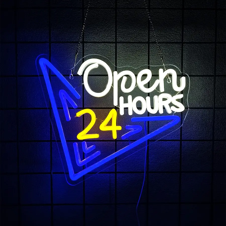24-Hour Neon Sign LED Light Board, Led Ambient Lighting, Atmosphere Lighting, Bar Neon Sign, Led Neon Lights, Open 24 Hours Sign for Bars Convenience Stores Cafes Restaurants Hair Salons Shops Hotels