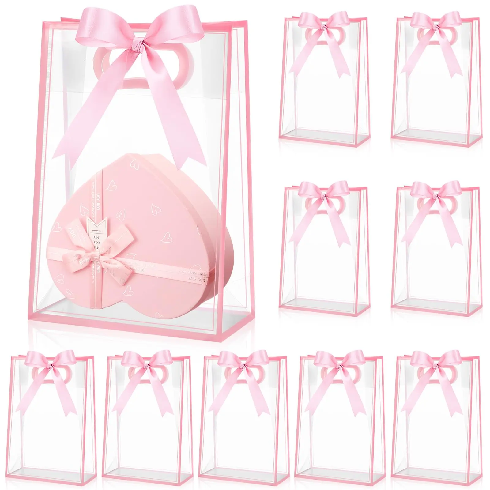 Clear Gift Bag with Ribbon, 10pcs/set Reusable Gift Wrapping Bag, Gift Packaging Supplies for Wedding & Birthday & Baby Shower & Party