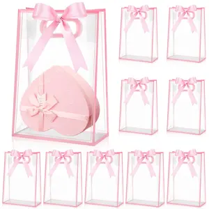 Clear Gift Bag with Ribbon, 10pcs/set Reusable Gift Wrapping Bag, Gift Packaging Supplies for Wedding & Birthday & Baby Shower & Party