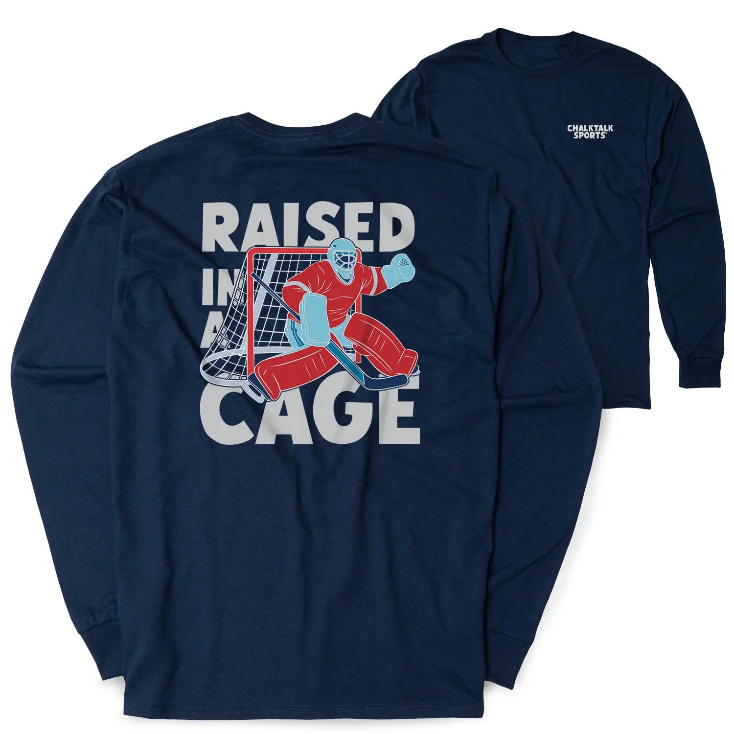 Hockey Tshirt Long Sleeve - Raised In A Cage Hockey (Back Design)