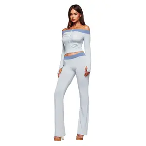 BLARE OFF SHOULDER TOP - TWO TONE POWDER BLUE