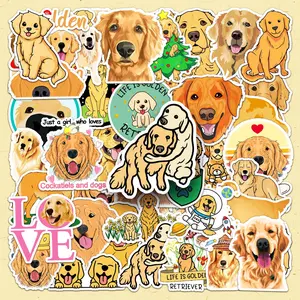 Cute Golden Retriever Dog Pattern Sticker, 50pcs/set Cartoon Dog Decorative Sticker, DIY Decals for Water Bottle, Laptop, Phone Case, Scrapbooking