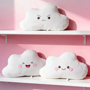 Large Cloud Pillow 50cm Long, Embroidered Expression Cloud Cushion, Smiling Cloud Pillow, Contemporary Style, Home Decor, Bedside Cushion