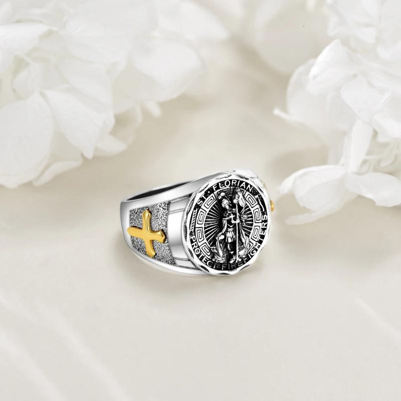 S925 sterling silver firefighter ring full size can be given as a gift or worn by yourself