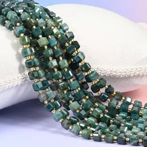 Moss Agate Faceted Cube Beads: Size 6mm 8mm, Jewelry Making, 15 inch Strand