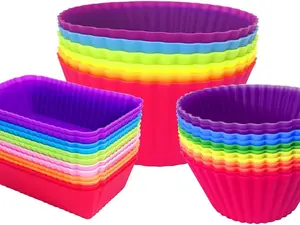 Silicone Cupcake Liners Baking Cups Non-Stick Jumbo Reusable Muffin Molds Bento Bundle Lunch Box Dividers (30-Pack)