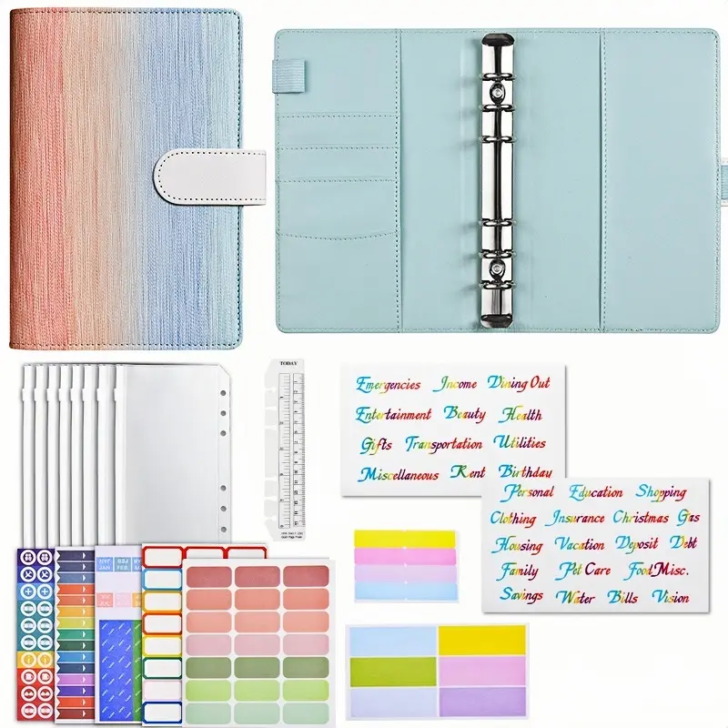 Rainbow Color Budget Planner A6 Size, Financial Planner, Includes Budget Cards, Zipper Pouch, Stickers, Ruler, Labels, Personalized Notes Area, Office Stationery Supplies