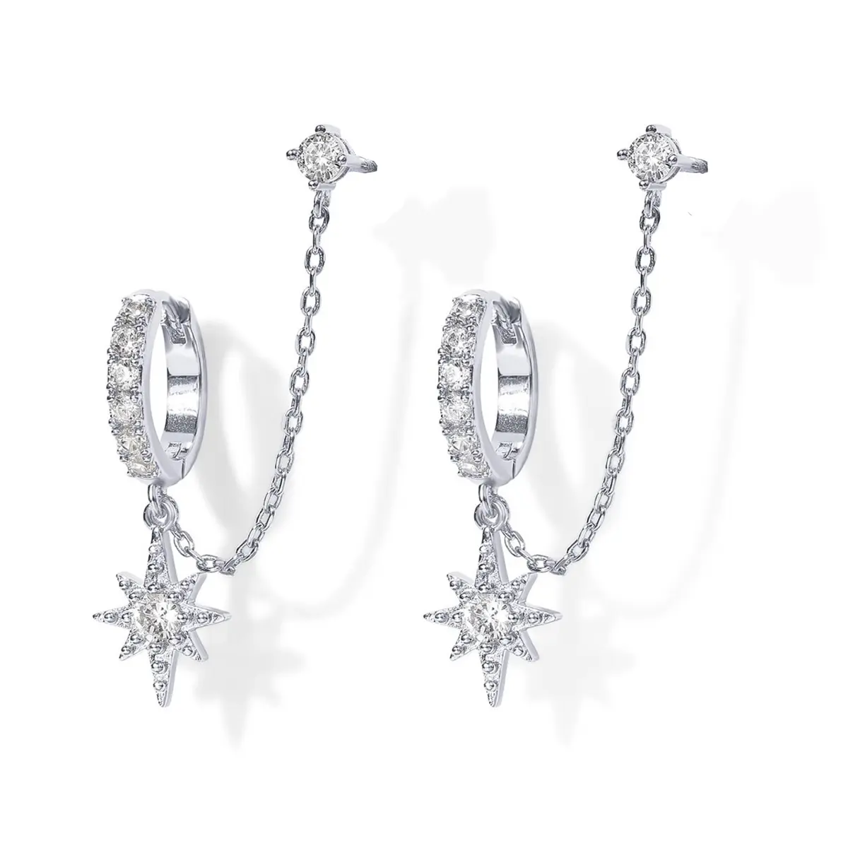 Star Earrings for Women Cubic Zirconia Earrings Double Piercing Dangle Chain Earrings for Women